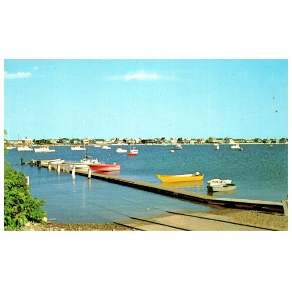Postcard 1960s? Wells Harbor Wells Maine Chrome Era Boats & Ships Small Harbor - Picture 1 of 2